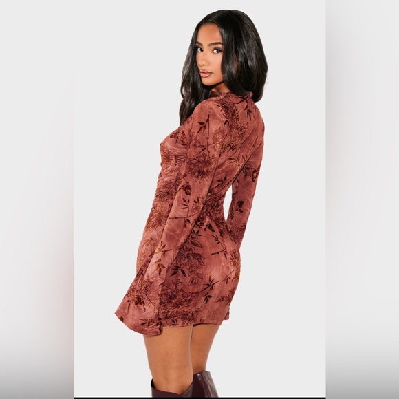 PrettyLittleThing Petite Pink Devore High Neck Mini Dress, Size Large - Picture 2 of 4